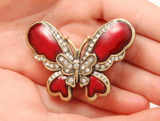 Red Round Winged Butterfly Cremation Keepsake shown in hands